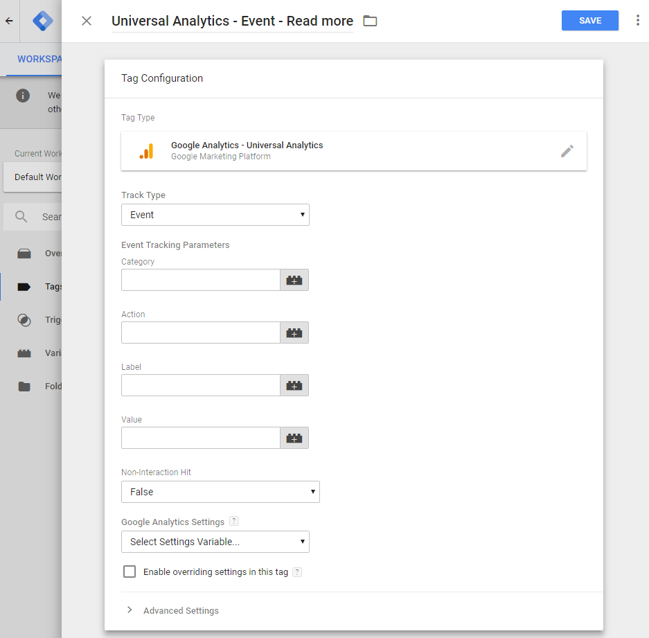 Universal Analytics Event Tag Configuration